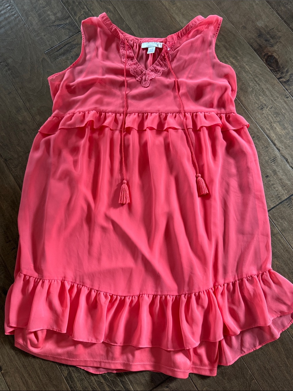 Motherhood Maternity Coral Pink Ruffle Tassel Maternity Tank